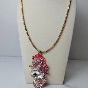 Betsey Johnson Pink Rhinestone Seahorse Necklace